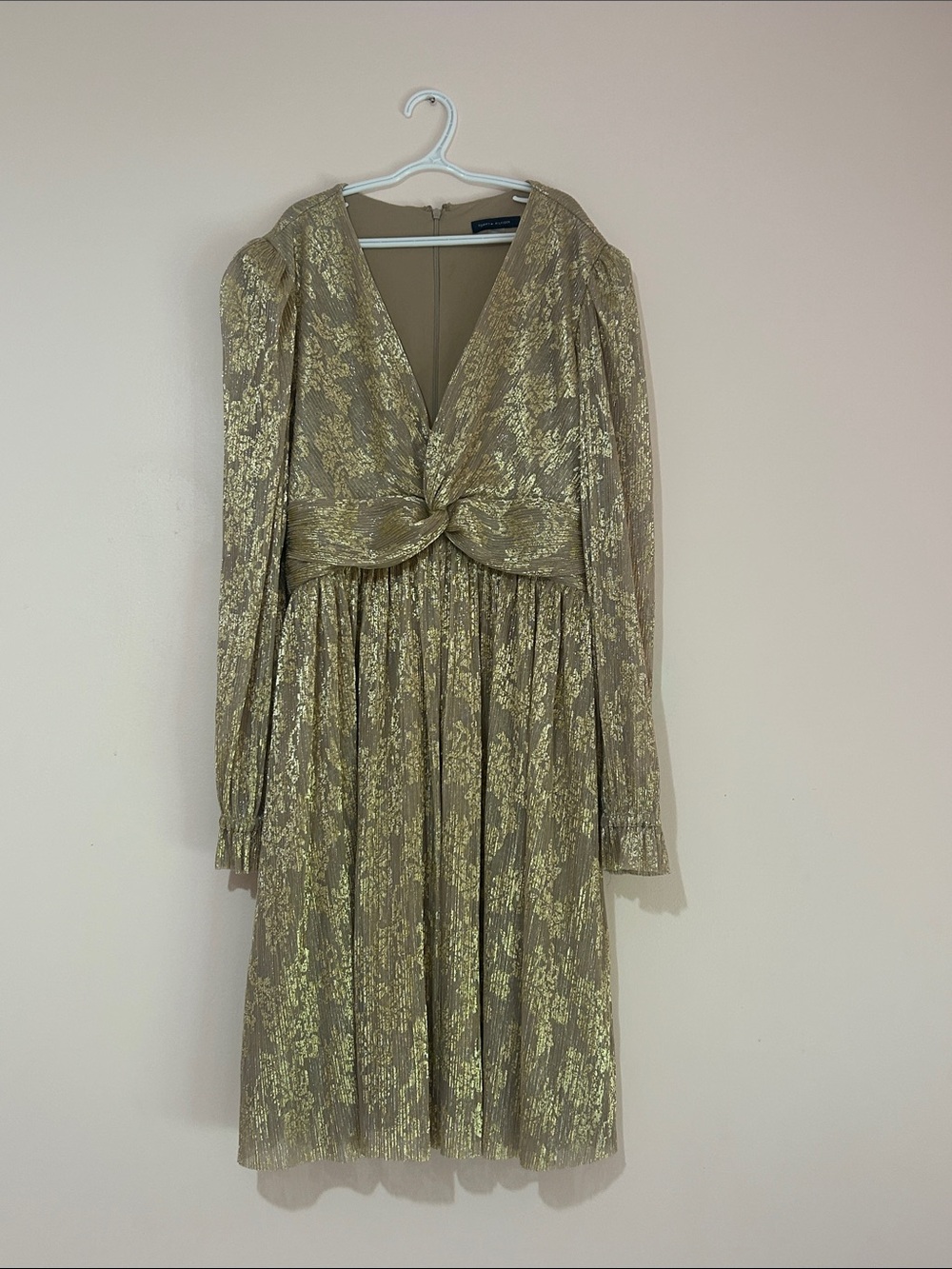 Tommy Hilfiger Gold Twist-Front Long Sleeve Midi Dress